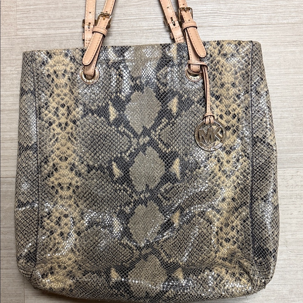 Michael Kors Snake-Print Tote in Taupe and Beige